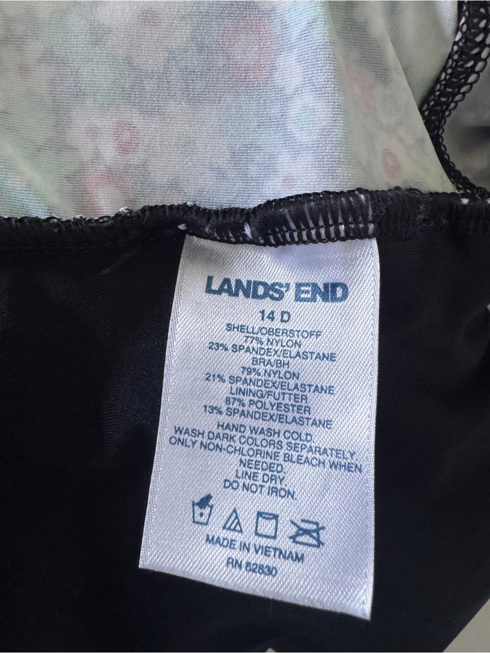 Lands' End Black Floral Tankini Swimwear Top - 14D - Picture 4 of 10